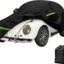Car Covers for Beetle Bug Sedan 2-Door 1960-1980 Waterproof All Weather Full Car Cover 210D with Door Zipper & Windproof Bands for Snow Rain Dust Hail Protection Black