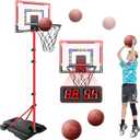 Upgrade Basketball Hoop for Kids with Stand, Adjustable Height 3.5ft to 6.2ft Basketball Hoop with Electronic Scoreboard LED Lights, Indoor Outdoor Backyard Sport Game Gifts Toys for 3 4 5 6 7 8