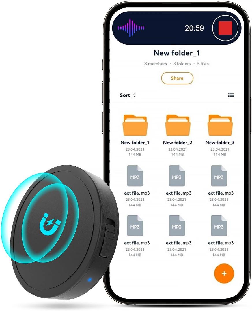 128G (1600 Hour) Magnetic Voice Activated Recorder - Nanezan Recording Device MP3 Records with 70 Hours Battery Time, USB-C Audio Recorder for Work, Lectures, Meetings, Interviews, Black