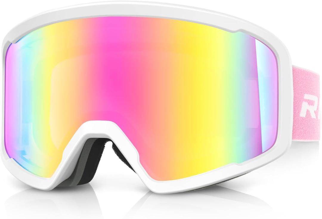 Ski/Snowboard Goggles for Men Women, OTG Snow Goggles Anti Fog 100% UV Protection Snowboarding Goggles (A01-white/Revo Red)