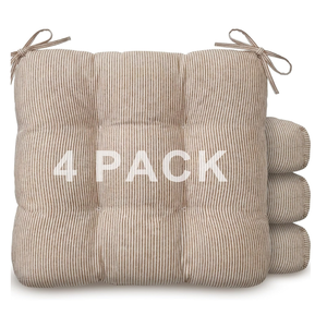 Geetery Khaki and White Stripe Chair Cushions Set of 4 with Ties
16"x15" Dining Chair Cushions, Seat Cushions for Kitchen Chairs, Reversible, Indoor Outdoor Home Office Living Room