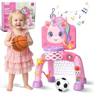 SunRiMax Toddler Basketball Hoop&Soccer Goal,Toys for 1 2 3 Year Old Girls,1+ Year Old Girl Gift 1st Birthday Chirstmas, Baby Sports Toy with Light Sound Music,1218 Months Baby Activity Center