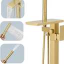Hoimpro Tub Filler Freestanding Bathtub Faucet Brushed Gold Floor Mount Tub Faucet Waterfall Bathtub Filler with CUPC Certified High Flow Brass Bath Shower Faucets with Handheld Sprayer