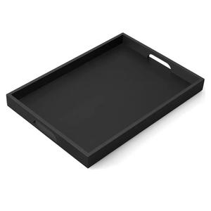 17 Inch Black Wood Serving Tray with Handles, Large Wooden Tray for Ottoman, Breakfast in Bed, Coffee Table, Dinner, Perfect for Living Room Bedroom Entryway and Kitchen