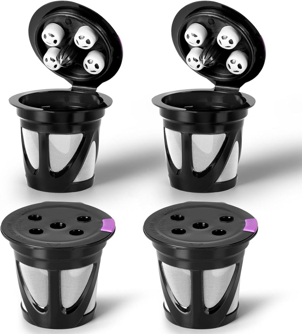 Reusable K Cups for Keurig, 4-Pack Universal K CUP Refillable Coffee Pods with 5 Holes, Designed for Keurig K Supreme, K Slim, K-Duo Gen2, K-Brew Chill with MultiStream Technology