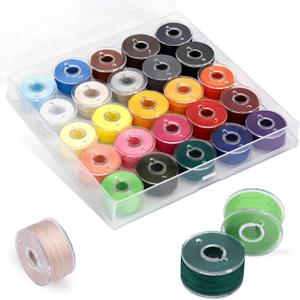 UzecPk 25pcs Assorted Colors Sewing Thread, Embroidery Bobbins, Prewound Bobbins Thread for Embroidery and Sewing Machines, 50 Yards Size A SA156 Spool of Thread Kit DIY and Home