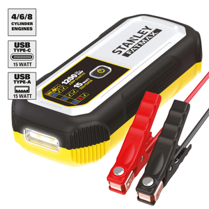 Stanley FatMax 1200A, Lithium Jump Starter with 15 Watt USB-A and USB-C Power, Includes clamps