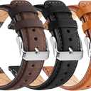 Wristitani 3 Pack Leather Watch Strap, 20mm 22mm Top Genuine Leather Watch bands for Men, Quick Release Vintage Wristband (Black+Silver Buckle/Dark Coffee+Silver Buckle/Brown+Silver Buckle)