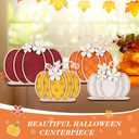 Leinuosen 4 Pcs Thanksgiving Fall Pumpkin Decoration Wooden Tabletop Signs Pumpkin of 4 Size, Autumn Table Centerpieces Season Tray Decor for Halloween Harvest Home Room Decoration(Autumn Colors)