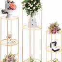 3PCS 2 Tier Round Gold Cake Stand for Party, Tall Metal Pedestal Stands for Display Decoration, Flower, Plant, Birthday, Wedding, Baby Shower, Bridal Shower, Cylinder Column for Desserts