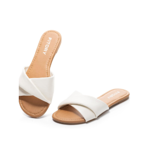 FITORY Women's Flat Sandals Fashion Slides With Soft Leather Slippers for Summer Size 10