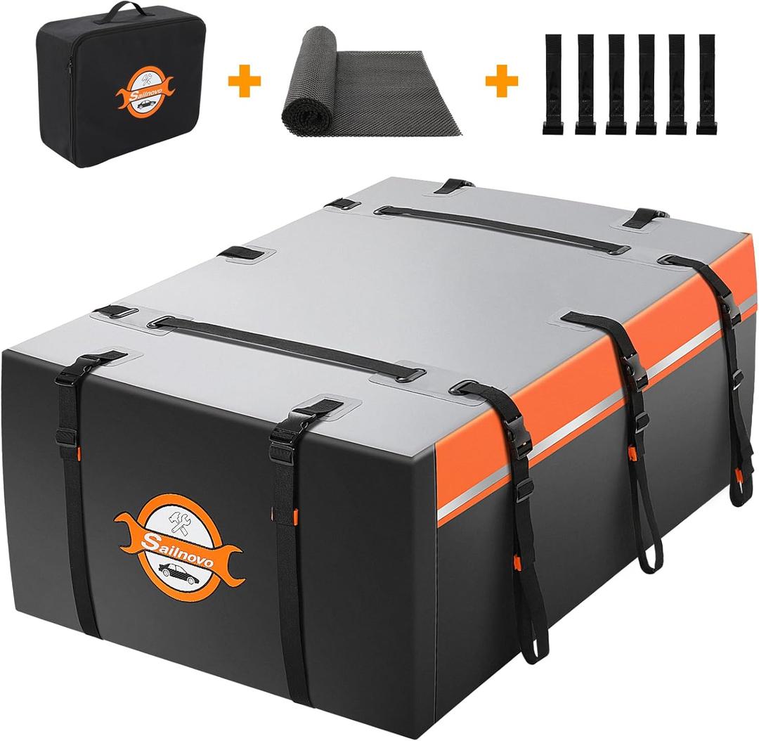 Sailnovo Rooftop Cargo Carrier 20 Cubic, Waterproof Car Roof Bag Soft-Shell Carriers Top Luggage Storage with Slip Mat, 6 Door Hooks & Heavy-Duty PVC for All Vehicle Roof with/Without Rack Cross Bar