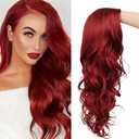 Red Wigs Long Curly Wavy Wigs for Women Side Part Natural Looking Cosplay Halloween Synthetic Fiber Wig (Red)