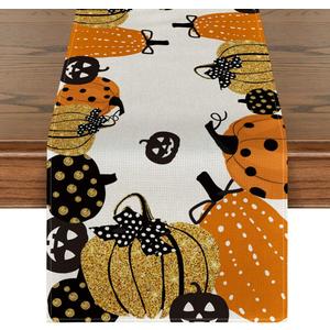 Artoid Mode Halloween Jack-O-Lantern Pumpkin Table Runner, Holiday Kitchen Dining Table Decoration for Indoor Outdoor Home Party Decor 13 x 90 Inch
