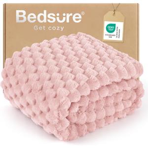 Bedsure Large Throw Blanket for Couch - 350GSM Fluffy Plush Bubble Blanket for Bed Home Room Decor, GentleSoft Cute Fleece Soft Cozy Gifts for Women Girls, Pink, 50x70 Inches