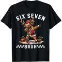 Funny 67 Christmas Six Seven Meme Dabbing Reindeer Boys T-Shirt Size S