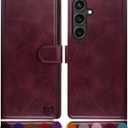 SUANPOT Compatible with Samsung Galaxy S25 Wallet case with RFID Blocking Credit Card Holder,Flip Book PU Leather Protective Cover Women Men for Samsung S25 Phone case Wine Red