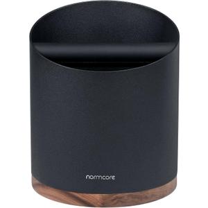 Normcore Espresso Knock Box - 1.8L Capacity, Holds 4045 Pucks - Heavy-Duty Stainless Steel Coffee Grounds Bin with Removable Knock Bar and Walnut Non-Slip Base, Black