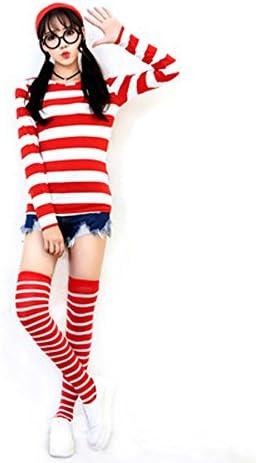 JALYCOS Family Halloween Costume，Red and White Striped Cosplay T-Shirt, Outfit Glasses Hat Shirt Suits, M