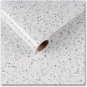 CRE8TIVE Large Size 36"x118" White Granite Contact Paper for Countertops Granite Peel and Stick Wallpaper Removable Self Adhesive Glossy Marble Countertop Contact Paper Waterproof for Bathroom Kitchen