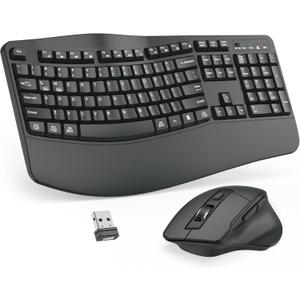 Wireless Keyboard and Mouse Combo, 2.4G Full Size Wave Keys Ergonomic Keyboard with Wrist Rest and 3-Level DPI Adjustable Wireless Ergonomic Mouse for Windows, Mac OS Desktop/Laptop/PC(Graphite)