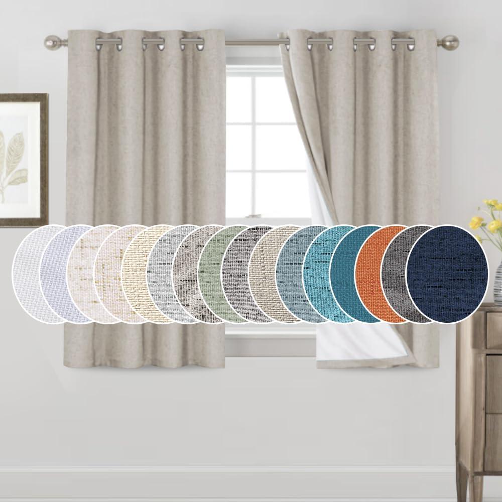 PrinceDeco 100% Blackout Linen Textured Curtains for Bedroom Anti-Rust Grommet Dining Room Drapes Thermal Insulated with White Liner Textured Blackout Curtains 2 Panels Set,52" W x 54" L,Cobblestone