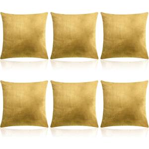 Pack of 6 Decorative Velvet Throw Pillow Covers Solid Square Soft Pillowcase Set Cushion Cases for Sofa Couch Bed Car Christmas Fall Home Decor 18 x 18 inch(Turmeric Color)