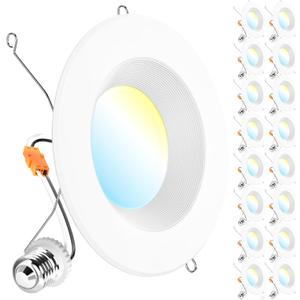 Sunco Lighting 16 Pack Retrofit LED Recessed Lighting 6 Inch, Selectable 2700K/3000K/3500K/4000K/5000K, Dimmable Can Lights, Baffle Trim, 13W=75W, 965 LM, Damp Rated - Energy Star