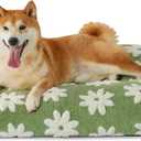 LE SURE Dog Beds Large Sized-Thick Shredded Chopped Foam Pet Bed Indoor with Removable Cover, Cute Modern Fuzzy Plush & Anti Slip Bottom, Green (35.0"L x 22.0"W x 4.0"Th)