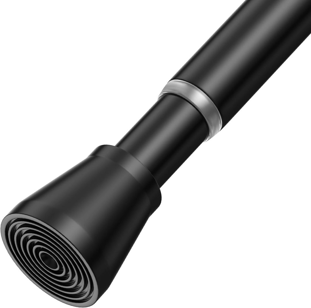 AIZESI Black Spring Tension Curtain Rods 28 to 48 Inch, Adjustable Curtain Rods No Drilling, Expandable Spring Curtains Rod, Non-slip Shower Curtain Rod for Bathroom Closet Doorway (7/8" Diameter)