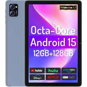 LECTRUS Android 15 Tablet 10.1 Inch - 12GB+128GB Large Screen WiFi Tablets with Octa-Core, HD Touch Screen Tablets with Camera, Long Battery Life, 2025 Tablet PC for Reading, Streaming, Split Screen