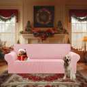 KEKUOU Stretch Oversized Sofa Slipcover 1 Piece Couch Sofa Cover (94"-110") Furniture Protector 4 Seater Sofa with Elastic Bottom for Kids,Pet.Jacquard Checked Pattern Fabric(X Large,Dusty Pink)