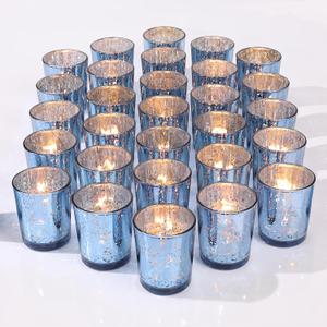 LETINE Blue Votive Candle Holders Set of 36 -Mercury Glass Candle Holders for Wedding & Baby Shower Decor - Ideal for Bridal Shower & Centerpieces for Tables