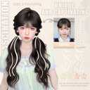 2PCS Curly Ponytail Extension with Ribbon Bow 17 Inch Resistant Synthetic Natural Wavy Hairpiece Long Curly Wavy Hair Piece Brown Pony Tail Hair Extensions for Women