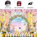 10X8ft Spring Easter Backdrop Cute Bunny Colorful Eggs Floral Colorful Wood Photography Background for Easter Party Decorations Photo Booth Cake Table Supplies Photo Studio Props Wall Decor Banner