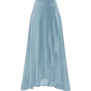 Women Flowy Long Skirt Ruffle Summer Beach Skirts Elastic Waist A-line Chiffon Casual Midi Skirt with Lining (Blue, L)