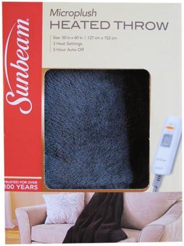 Sunbeam Electric Throw Royal Luxe Microplush Heated Blanket, 4 Heat Settings, 4-Hour Auto Shut-Off, Fast Heating, Warm and Cozy, Grey Rodeen Plaid, Queen