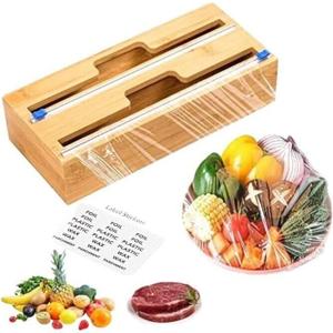 Premium Bamboo Wrap Organizer with Slide Cutter  2-in-1 Dispenser Box for Foil and Plastic Wrap  Durable Bamboo Construction  Fits Standard Rolls  Kitchen Drawer Storage Solution