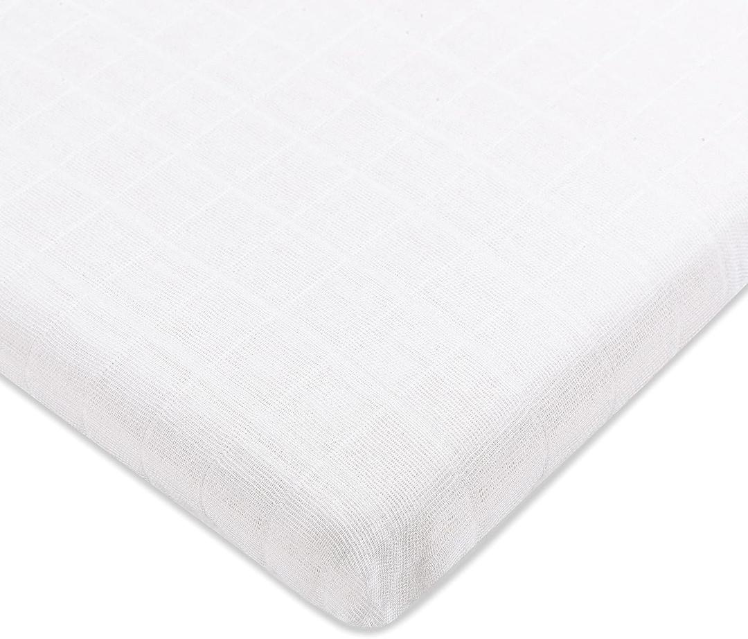 Babyletto Muslin Baby Bassinet Sheets for Girls & Boys - GOTS Certified Breathable Organic Cotton Bassinet Cover - Baby Boy Bassinet Sheets Rectangle - 360 Fitted Bedside Bassinet Sheets, White