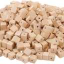 SINJEUN 500 Pcs 1/2 Inch Wood Cubes with Holes, Unfinished Solid Wooden Blocks Wooden Square Beads Small Wood Blocks for Crafts, DIY Projects