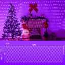 YEGUO Net Lights Outdoor Mesh Lights, 12ft x 5ft 360 LED Purple Bush Light Outdoor Waterproof, 8 Modes Connectable Clear Wire Christmas Light Plug in
