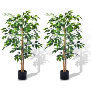 Artificial 4Ft Ficus Trees with Silk Leaves Fake Moss and Sturdy Nursery Pot, Fake Plants for Office Home Decor (4Ft - 2Packs)