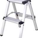 2 Step Ladder, Aluminum Folding Step Ladder, Portable Small Kitchen Step Stool, Lightweight with Widen Pedals by Glosiory, Solid Handy Metal Step Stool for Home, Kitchen, RV, SUV, Garage, 330lbs
