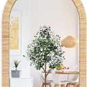 Decorative Rattan Wall Mirror, Boho Bathroom Modern Makeup Mirror, Rustic Wall Bohemia Mirrors for Bedroom, Living Room, Vanity Versatile Farmhouse, Nursery, Bathroom, 36"x24", Arched