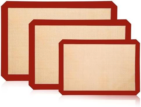 XSSDPDC 3-Pack Non-Stick Silicone Baking Mat, Food Safe Silicone Mats for Baking Cookies and Macarons - Silicone Baking Sheet(Red)