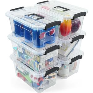 NUMIFUN Plastic Storage Bins with Lids 6 Pack Storage Organizer, 7 Quart Stackable Storage Bins with Buckle-Up Latches and Handle Storage totes easy for Home Office Pantry Organization, Clear Lids