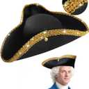 Pirate Colonial Tricorn Hat - Sturdy Box Packaging - Revolutionary War George Washington Founding Father Costume