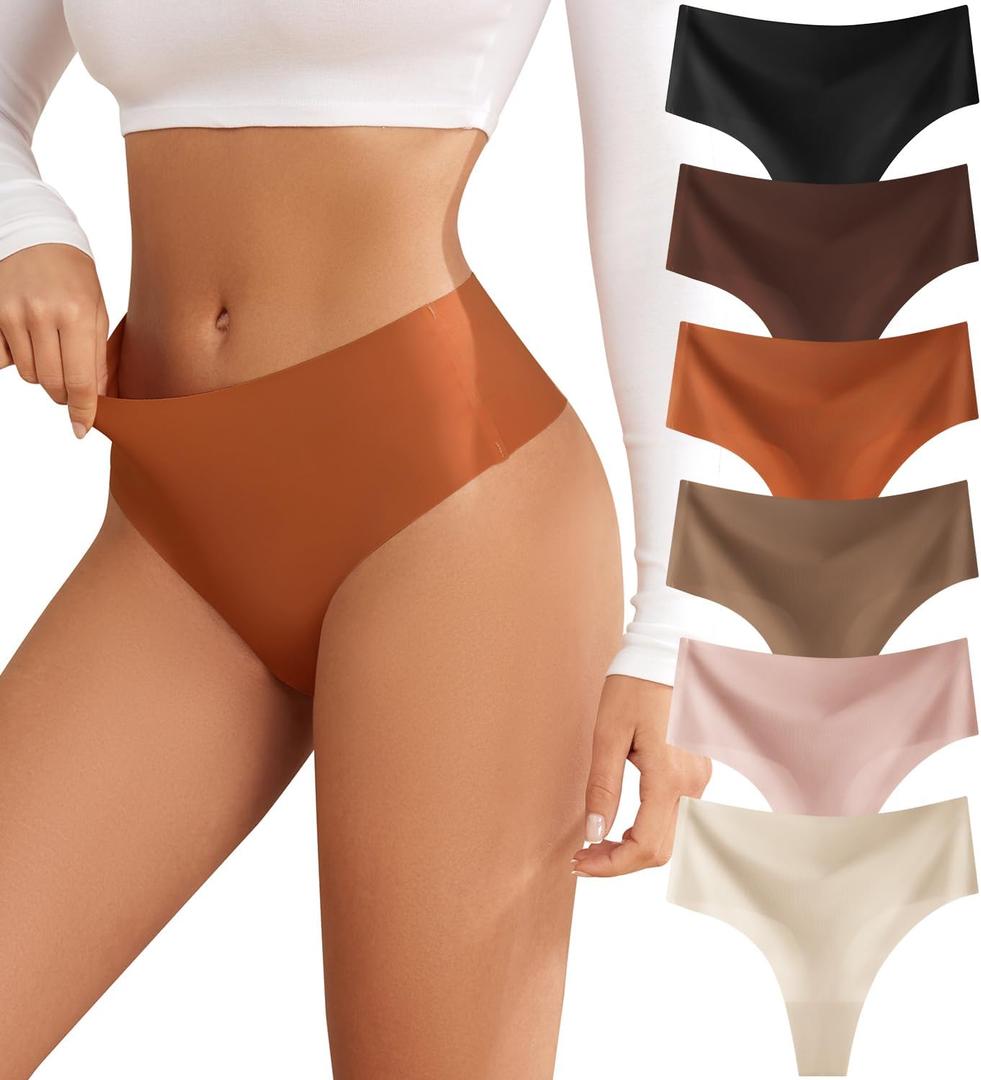 oshkang Thongs for Womens High Waisted Seamless for Women Underwear Sexy Breathable Panties 6 Pack (Medium)