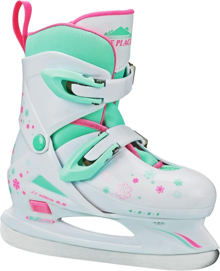 Lake Placid Boys Nitro 8.8 Adjustable Ice Skates (Large (4-7), White/Mint)