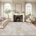 DEXI Area Rugs for Living Room, 8x10 Washable Low Pile Vintage Traditional Rug for Bedroom, Non Slip Large Indoor Carpet for Dining Office Nursery, Warm Taupe